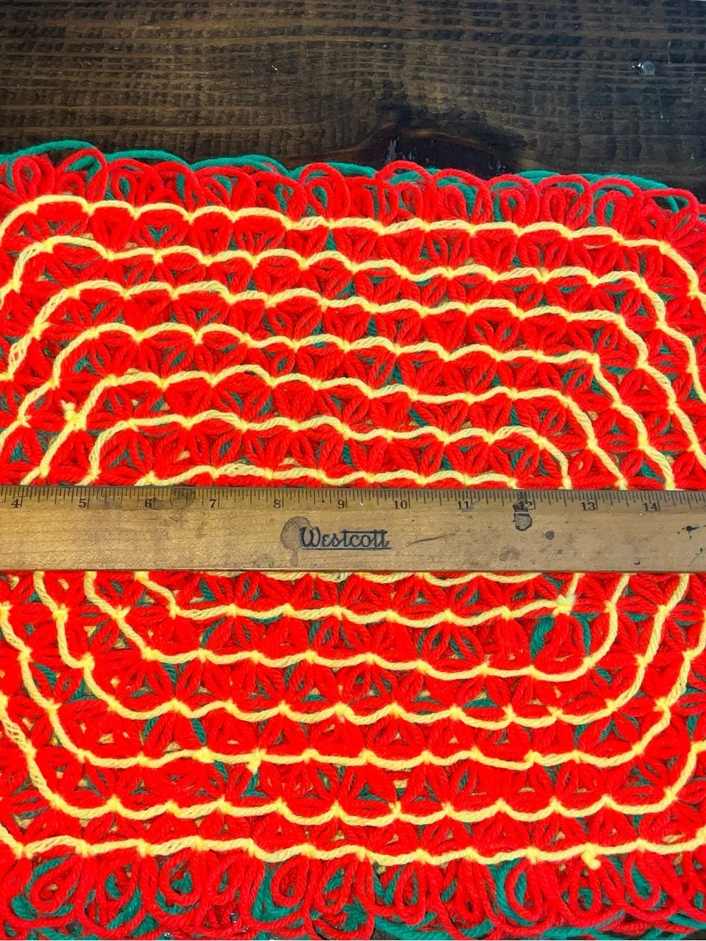 Vintage Lot of 4 Crocheted Placemats Bright Orange Green